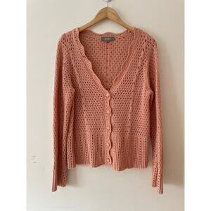 Marled Pink Open Knit Cardigan V-Neck Crochet Stitch Cottagecore Ballet Medium